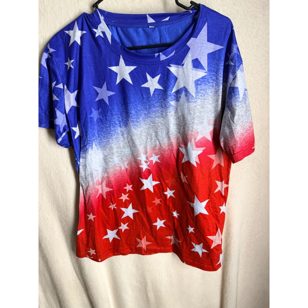 Mens American Flag Stars T-Shirt Red White Blue Ombre Patriotic XL